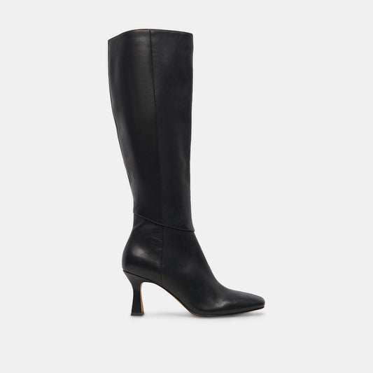 Gyra Wide Calf Black Leather Boots - BLACK LEATHER