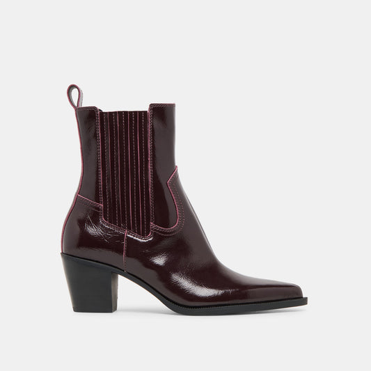 Slim Mulberry Crinkle Patent Booties - MULBERRY CRINKLE PATENT