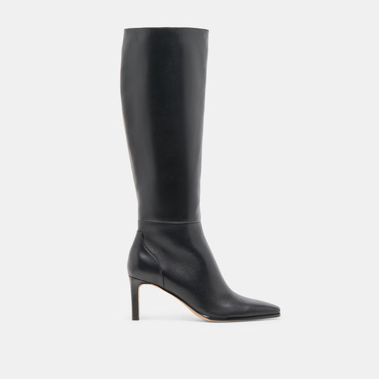 Emmi Black Leather Narrow Calf Boots - BLACK LEATHER