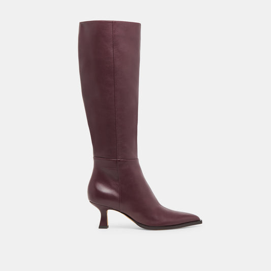 Auggie Wine Leather Wide Calf Boots - WINE LEATHER