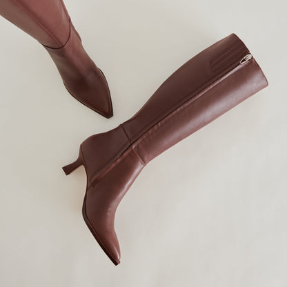 Auggie Extra Wide Calf Chocolate Boots - CHOCOLATE LEATHER