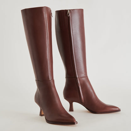 Auggie Extra Wide Calf Chocolate Boots - CHOCOLATE LEATHER
