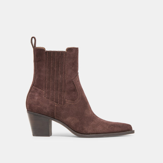Slim Mahogany Suede Booties - MAHOGANY SUEDE