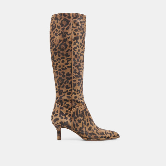 Aldy Brown Leopard Printed Suede Boots - BROWN LEOPARD PRINTED SUEDE