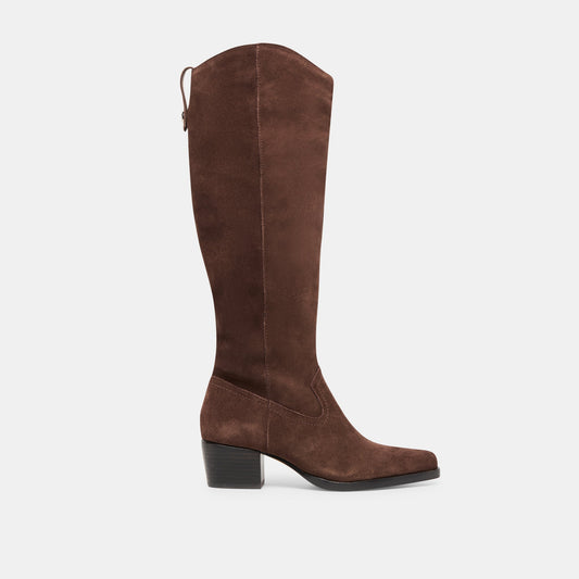 Virona H2O Waterproof Dk Brown Suede Wide Calf Boots - DK BROWN SUEDE