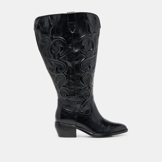 Mirla Black Leather Extra Wide Calf Boots - BLACK LEATHER