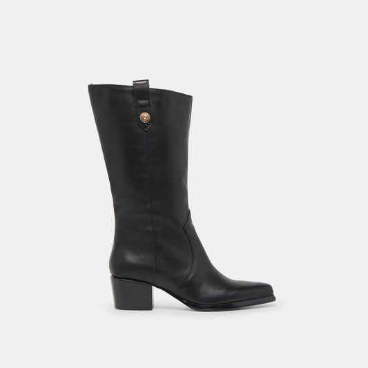 Vern Black Leather Wide Calf Boots - BLACK LEATHER