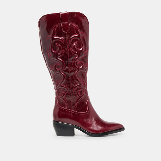 Mirla Oxblood Leather Wide Calf Boots - OXBLOOD LEATHER