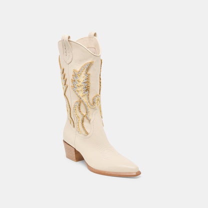 Vila Ivory Leather Boots - IVORY LEATHER