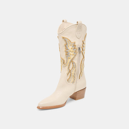 Vila Ivory Leather Boots - IVORY LEATHER