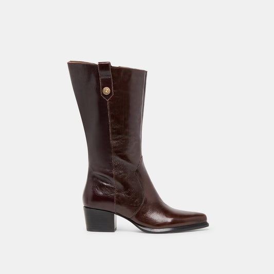 Vern Chocolate Leather Wide Calf Boots - CHOCOLATE LEATHER