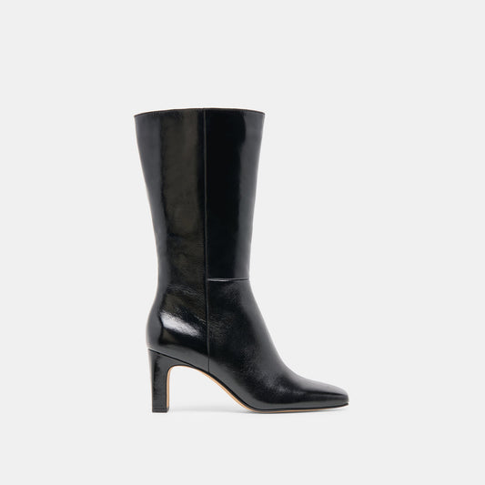 Riggs Wide Calf Black Leather Boots - BLACK LEATHER