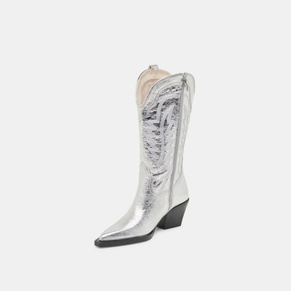 Ryland Extra Wide Calf Silver Boots - SILVER DISTRESSED LEATHER