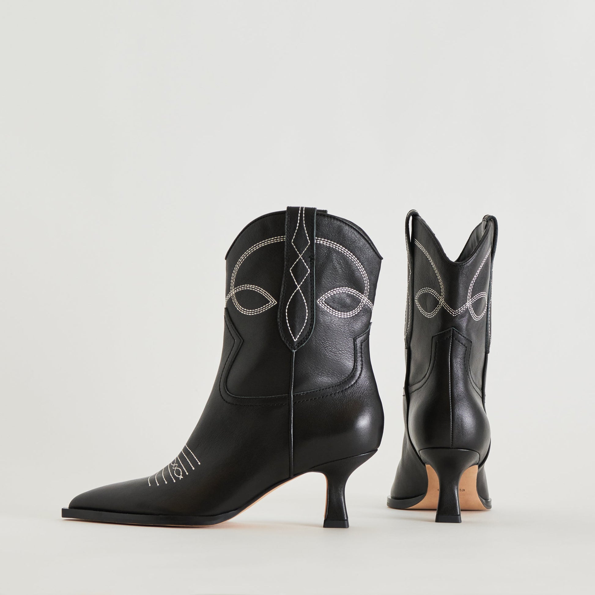ANGEL BOOTIES BLACK WHITE LEATHER - BLACK WHITE LEATHER
