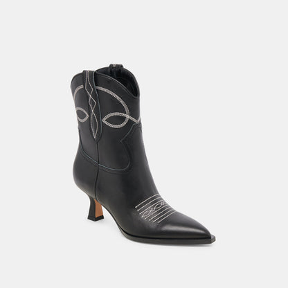 ANGEL BOOTIES BLACK WHITE LEATHER - BLACK WHITE LEATHER