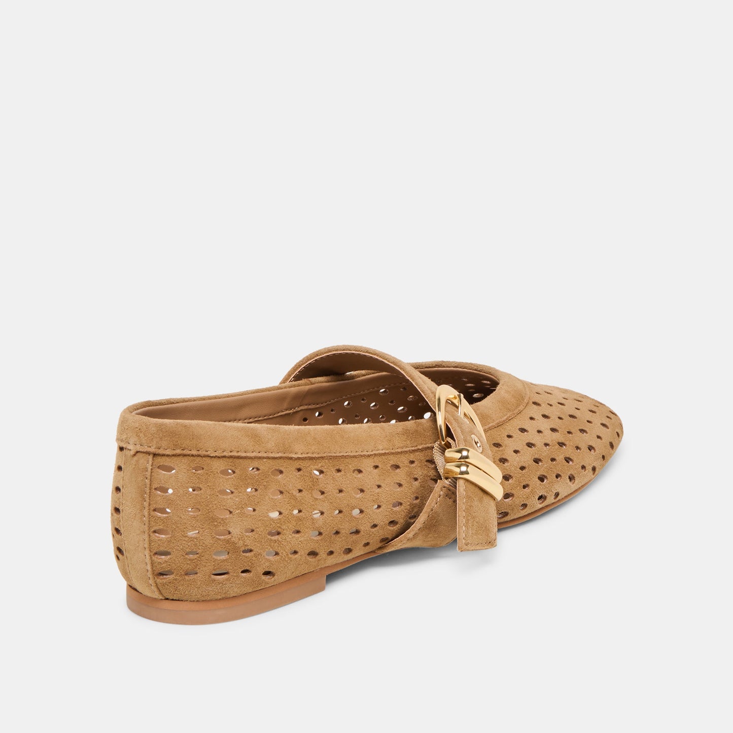 Mikel Lt Brown Perforated Suede Ballet Flats - LT BROWN PERFORATED SUEDE