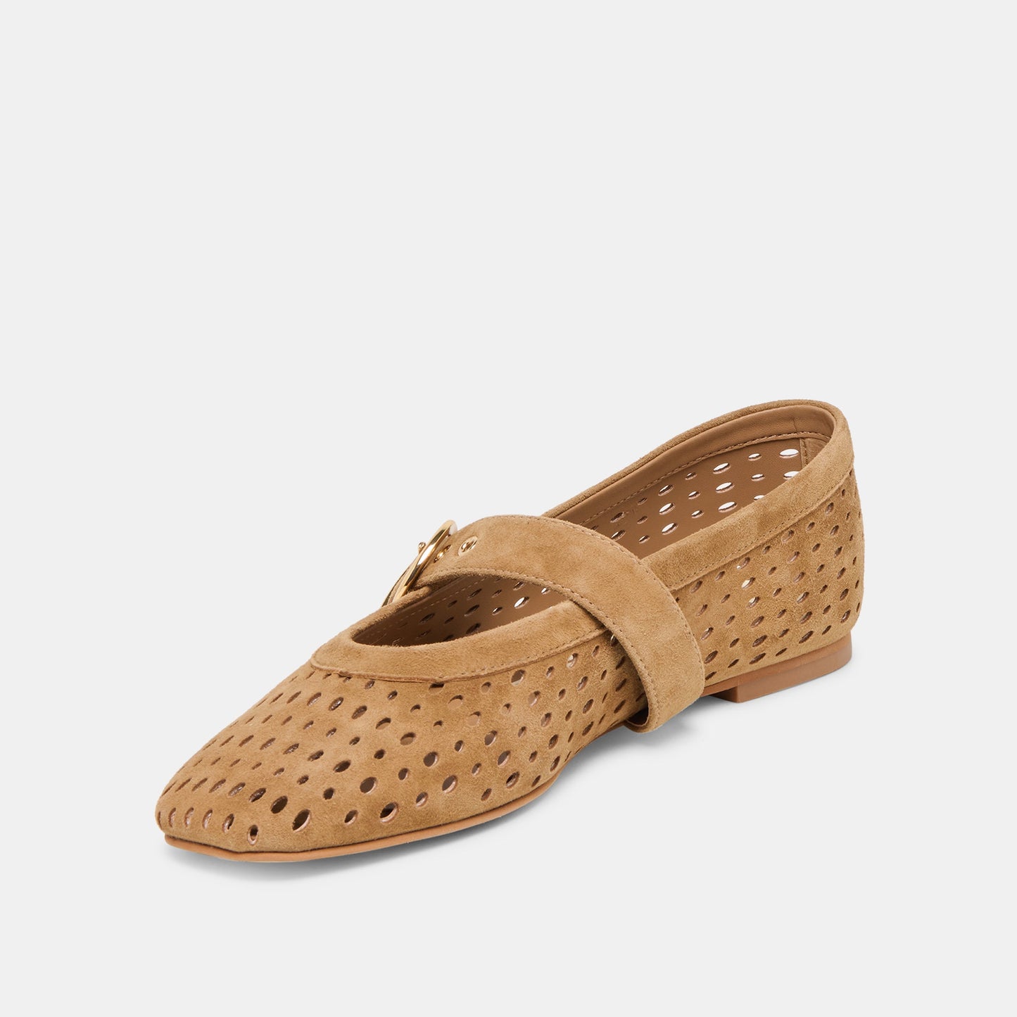 Mikel Lt Brown Perforated Suede Ballet Flats - LT BROWN PERFORATED SUEDE