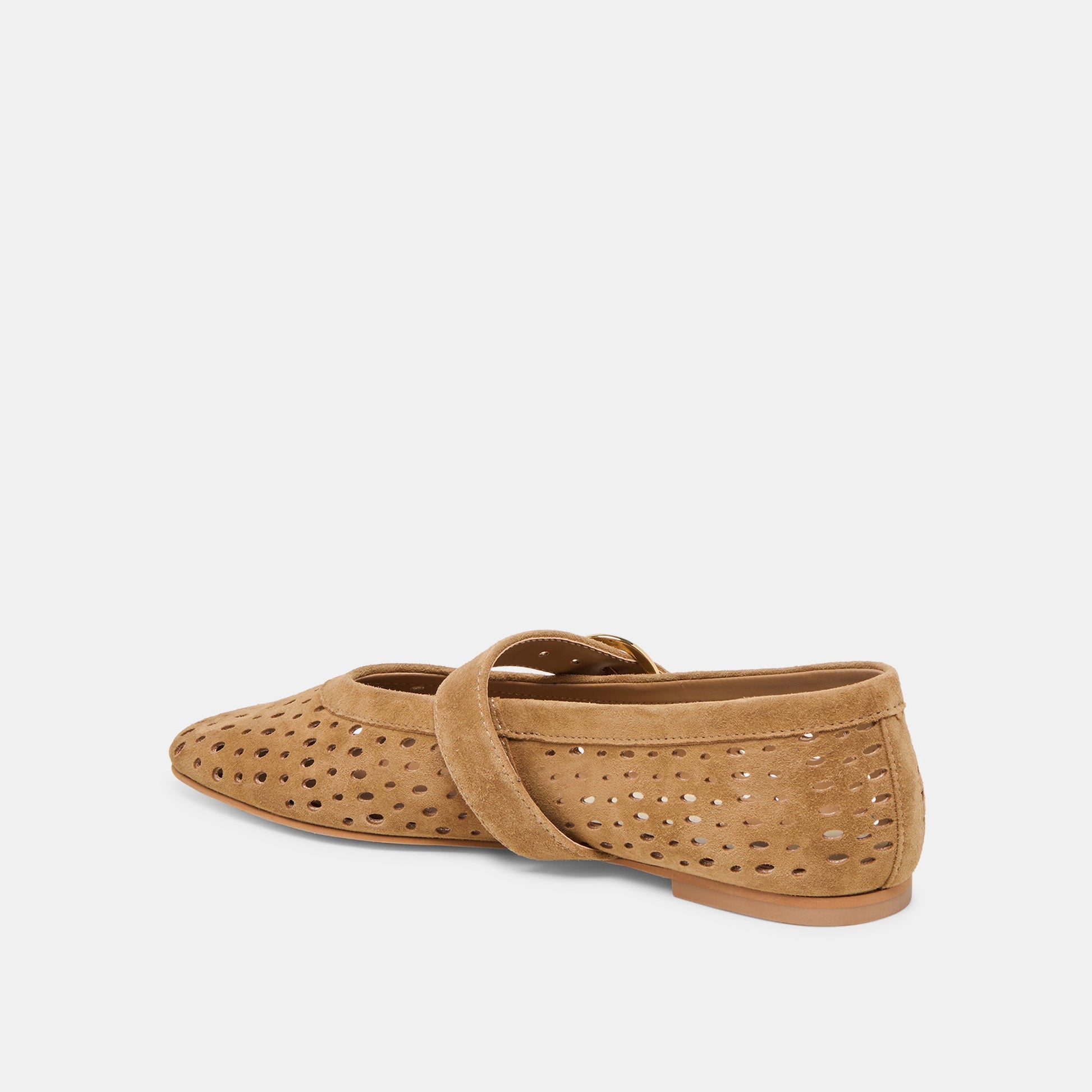 Mikel Lt Brown Perforated Suede Ballet Flats - LT BROWN PERFORATED SUEDE
