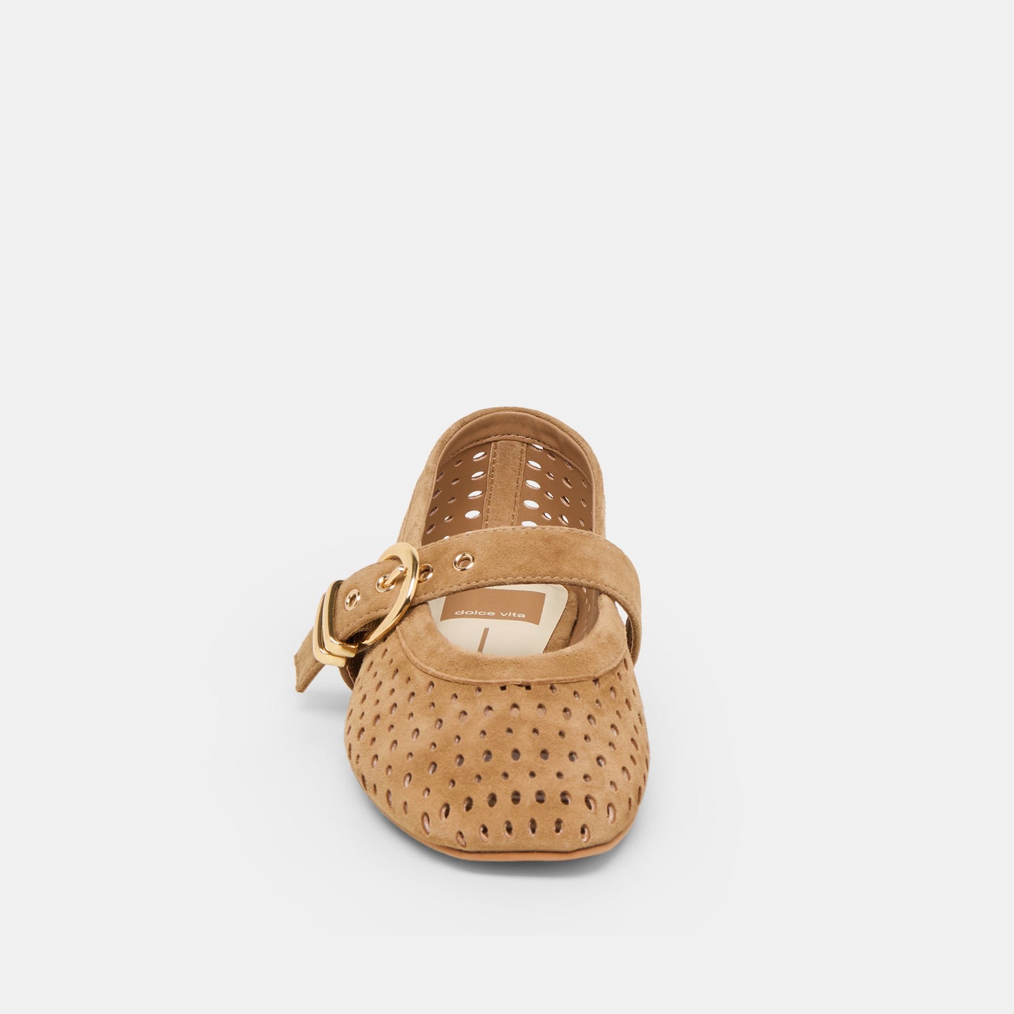 Mikel Lt Brown Perforated Suede Ballet Flats - LT BROWN PERFORATED SUEDE