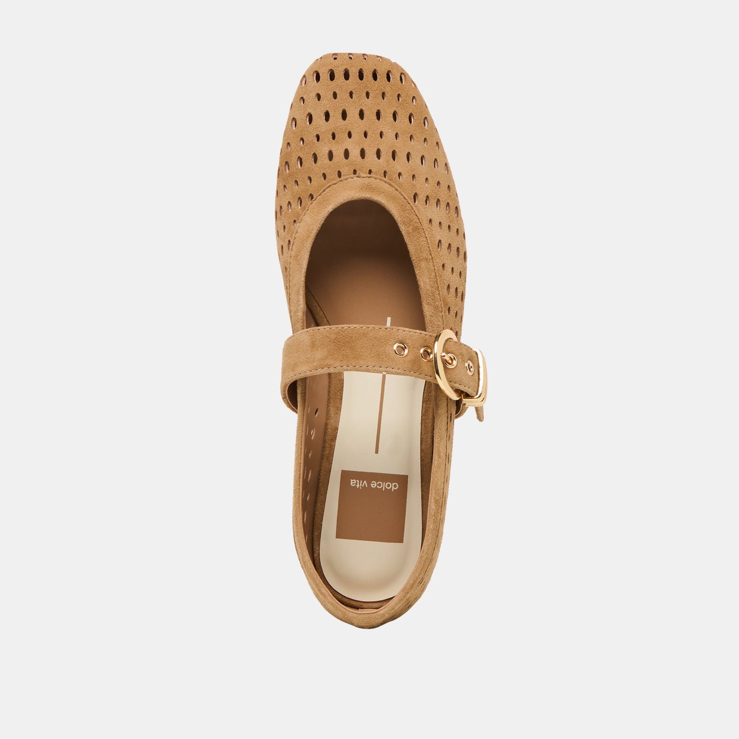 Mikel Lt Brown Perforated Suede Ballet Flats - LT BROWN PERFORATED SUEDE