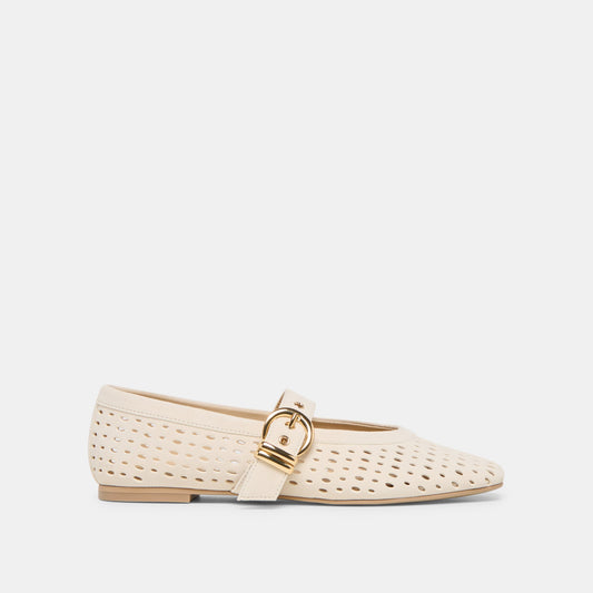 Mikel Creme Perforated Suede Ballet Flats - CREME PERFORATED SUEDE