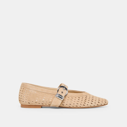Mikel Camel Perforated Suede Ballet Flats - CAMEL PERFORATED SUEDE