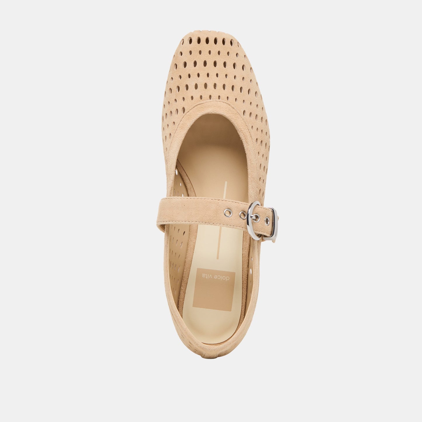 Mikel Camel Perforated Suede Ballet Flats - CAMEL PERFORATED SUEDE