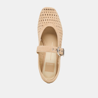 Mikel Camel Perforated Suede Ballet Flats - CAMEL PERFORATED SUEDE
