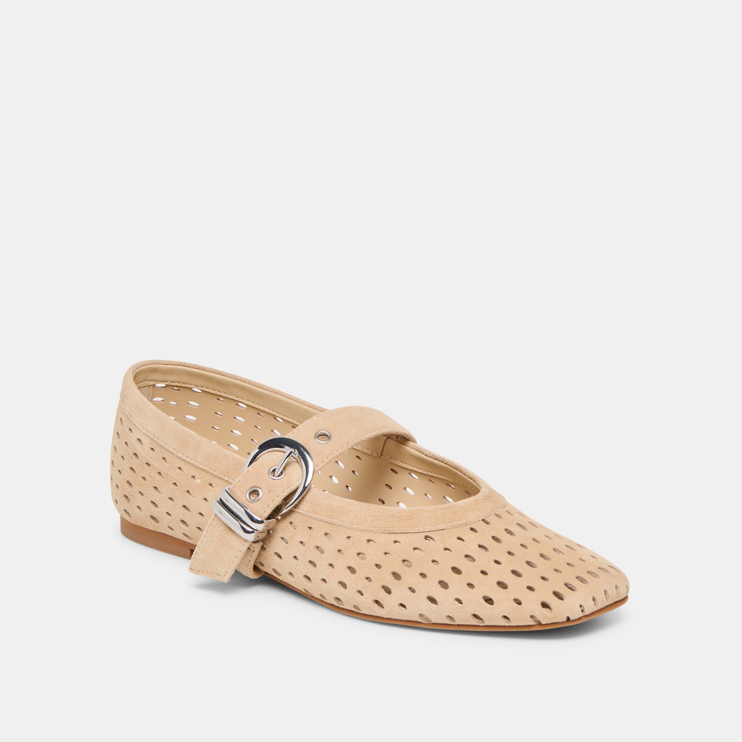 Mikel Camel Perforated Suede Ballet Flats - CAMEL PERFORATED SUEDE