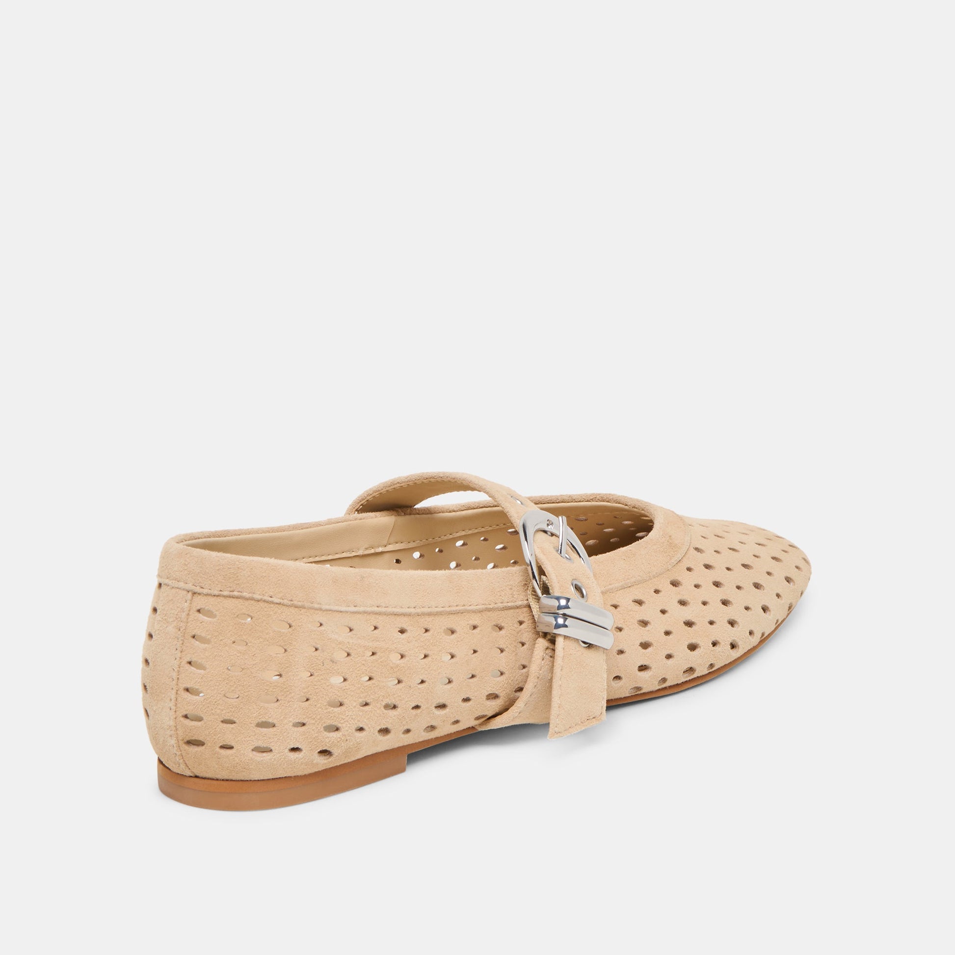 Mikel Camel Perforated Suede Ballet Flats - CAMEL PERFORATED SUEDE