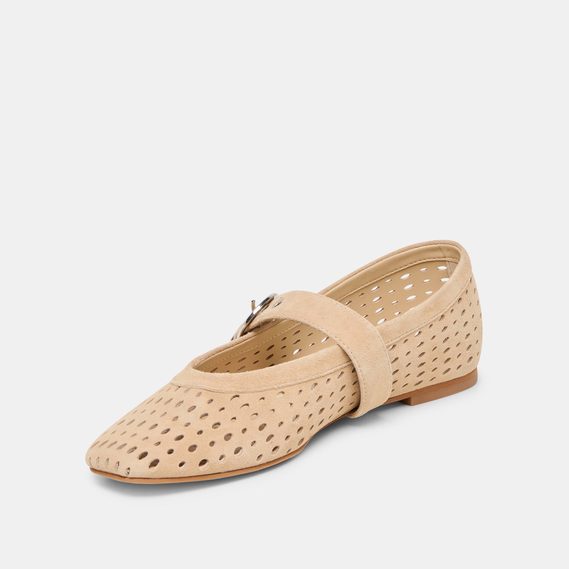 Mikel Camel Perforated Suede Ballet Flats - CAMEL PERFORATED SUEDE
