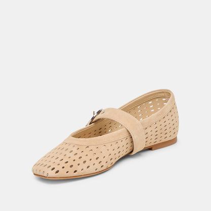 Mikel Camel Perforated Suede Ballet Flats - CAMEL PERFORATED SUEDE