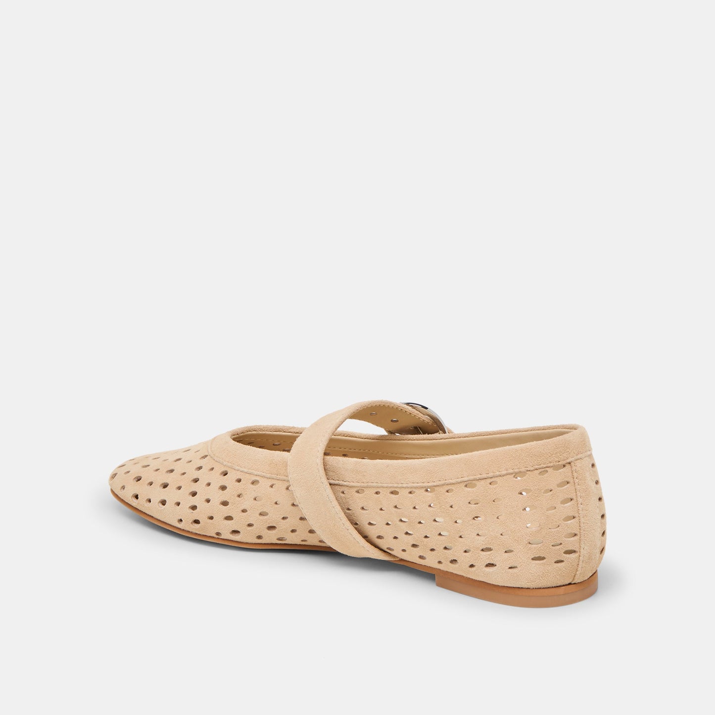 Mikel Camel Perforated Suede Ballet Flats - CAMEL PERFORATED SUEDE
