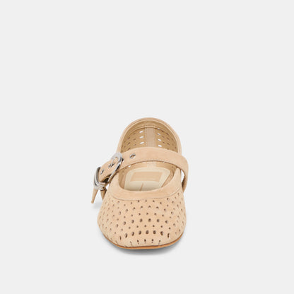 Mikel Camel Perforated Suede Ballet Flats - CAMEL PERFORATED SUEDE