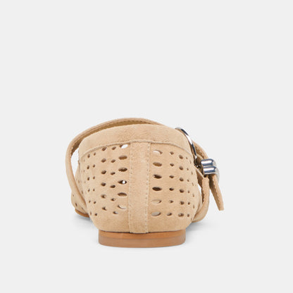 Mikel Camel Perforated Suede Ballet Flats - CAMEL PERFORATED SUEDE