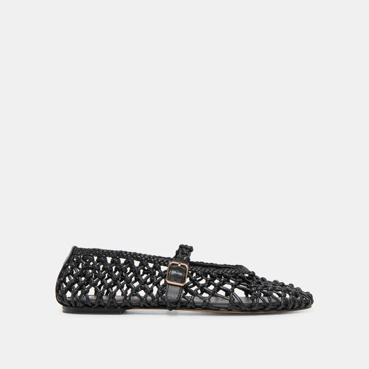 Clair Black Woven Leather Ballet Flats - BLACK WOVEN LEATHER