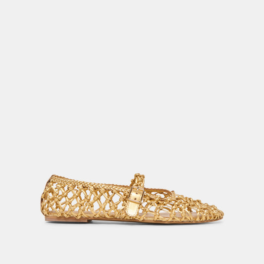Clair Gold Woven Leather Ballet Flats - GOLD WOVEN LEATHER