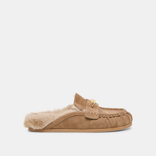 Jodero Plush Mushroom Suede Flats - MUSHROOM SUEDE
