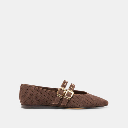 Baylee Grommet Dk Brown Perforated Suede Ballet Flats - DK BROWN PERFORATED SUEDE