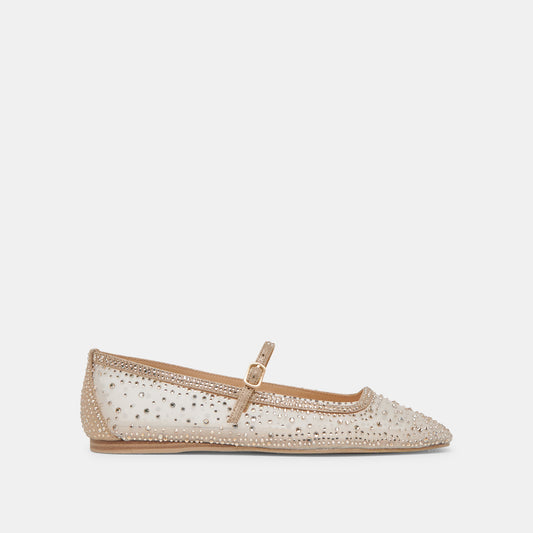 REYES CRYSTAL BALLET FLATS GOLD MESH - GOLD MESH