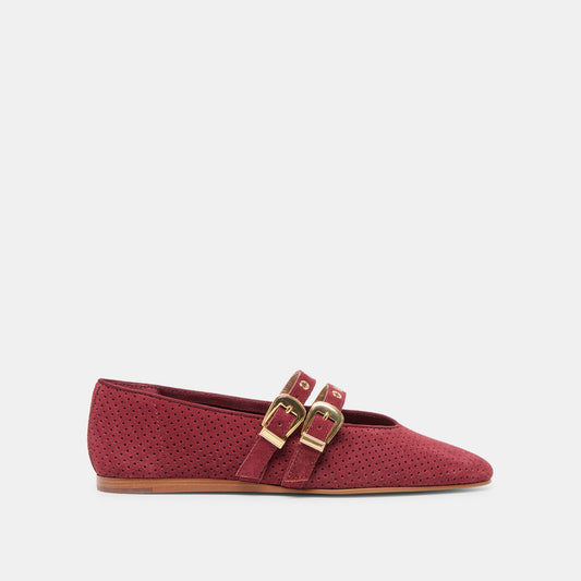 Baylee Grommet Oxblood Perforated Suede Ballet Flats - OXBLOOD PERFORATED SUEDE