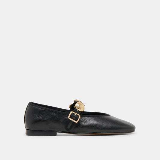 Relan Black Leather Ballet Flats - BLACK LEATHER