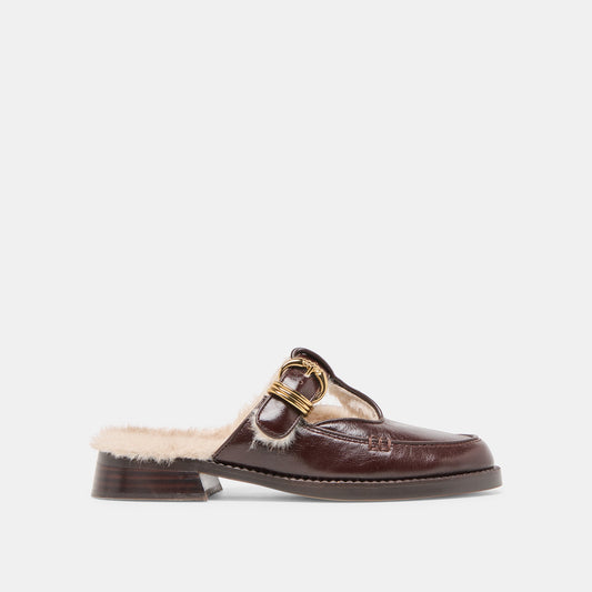 Harlah Plush Chocolate Leather Flats - CHOCOLATE LEATHER