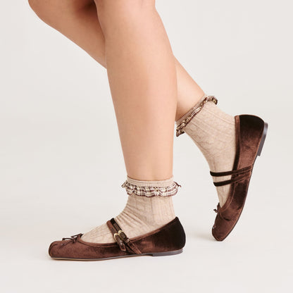 Gibsen Chocolate Velvet Ballet Flats - CHOCOLATE VELVET