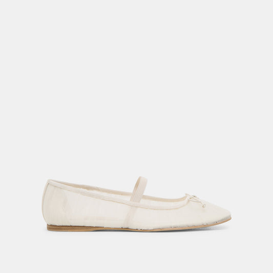 Raeven White Tulle Ballet Flats - WHITE TULLE
