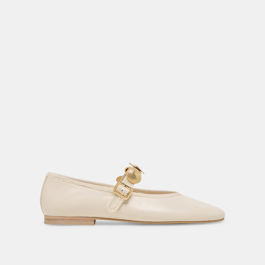 Relan Off White Leather Ballet Flats - OFF WHITE LEATHER