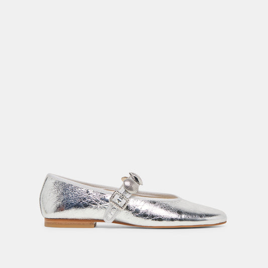 Relan Silver Distressed Leather Ballet Flats - SILVER DISTRESSED LEATHER
