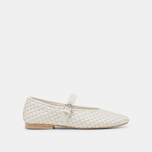 Roslyn True White Woven Leather Ballet Flats - TRUE WHITE WOVEN LEATHER