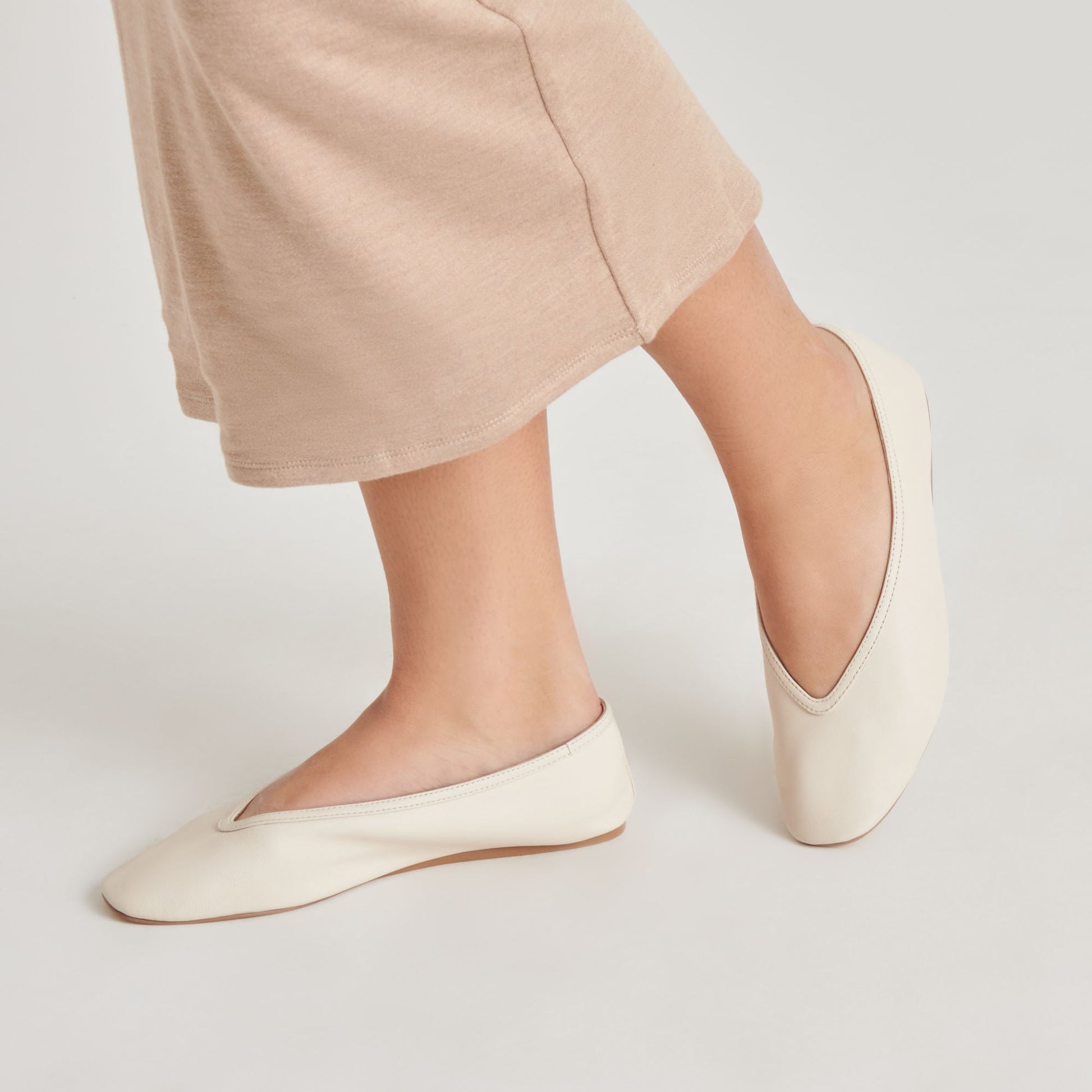 Braidy Ivory Leather Ballet Flats - IVORY LEATHER