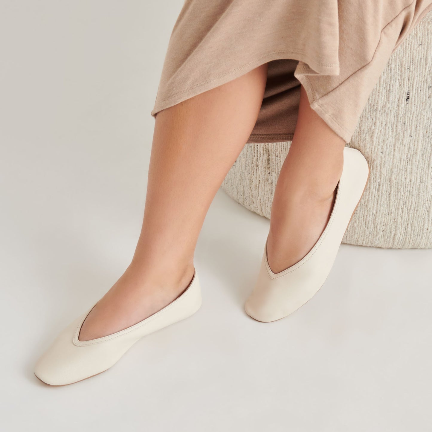 Braidy Ivory Leather Ballet Flats - IVORY LEATHER
